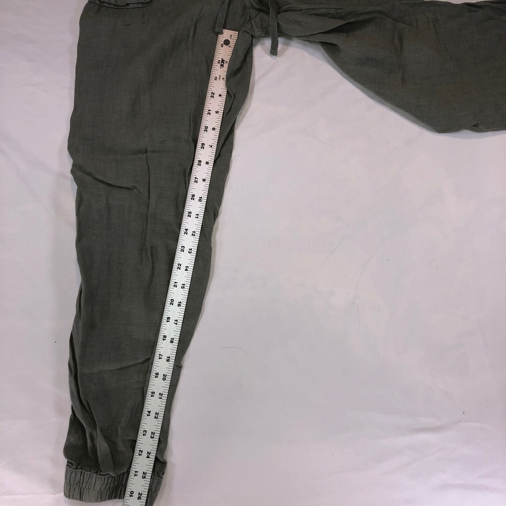 C&C California Olive Green 100% Linen Joggers Elastic Waist Drawstring Pants L